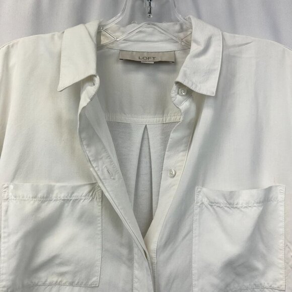 Ann Taylor Loft Womens Ivory Long Sleeve Chest Pockets Button-Up Shirt Sz Medium - Picture 5 of 10